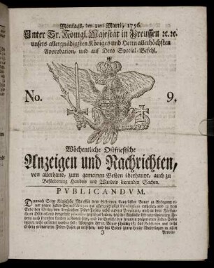 No. 9. Montags, den 1ten Martii, 1756.