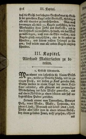 III. Allehand Mahlerfarben zu bereiten.