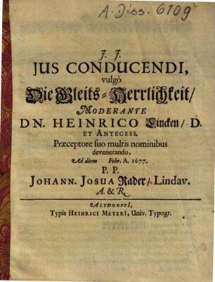 Ius conducendi, vulgo die Gleits-Herrlichkeit