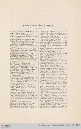 Verzeichniss der Künstler