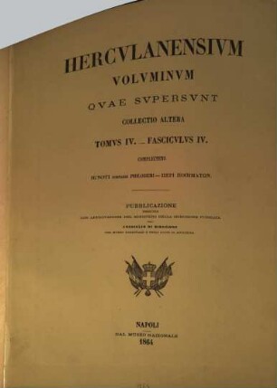 Herculanensium voluminum quae supersunt. Collectio altera. 4. 1864, Fasc. 4