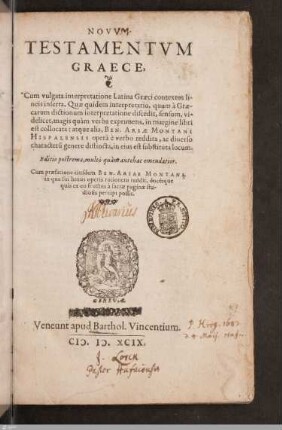 Novvm Testamentvm Graece : cum vulgata interpretatione Latina Graeci contextus lineis inserta