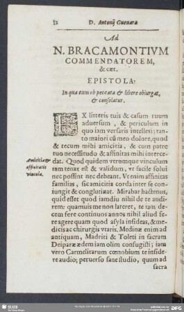 Ad N. Bracamontium Commendatorem &c. Epistola: In qua eum ob peccata & libere obiurgat, & consolatur