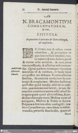 Ad N. Bracamontium Commendatorem &c. Epistola: In qua eum ob peccata & libere obiurgat, & consolatur