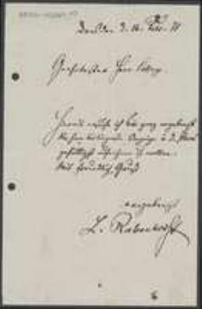 Brief von Ludwig Rabenhorst an Unbekannt