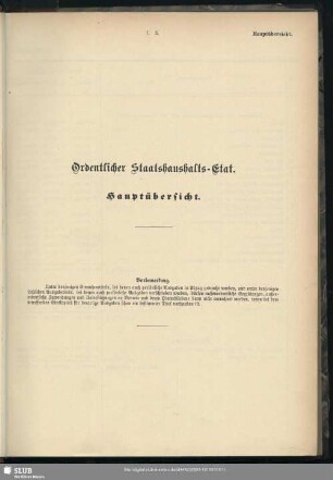 Ordentlicher Staatshaushalts-Etat. Hauptübersicht