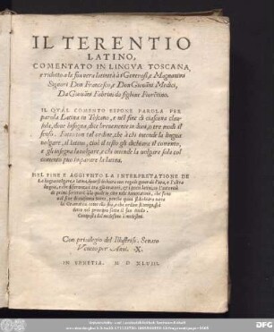 Il Terentio Latino, Commentato In Lingva Toscana