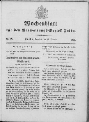 Nr. 52, Ausgabe vom 28. Dezember 1850
