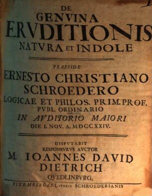 De genuina eruditionis natura et indole, disp.