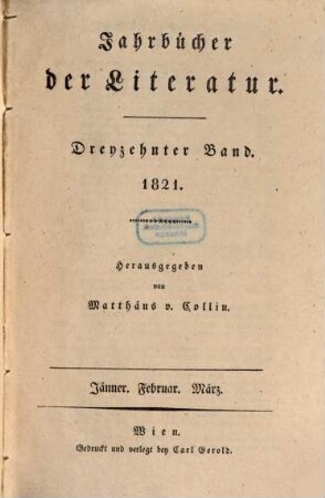 Jahrbücher der Literatur. 13. 1821