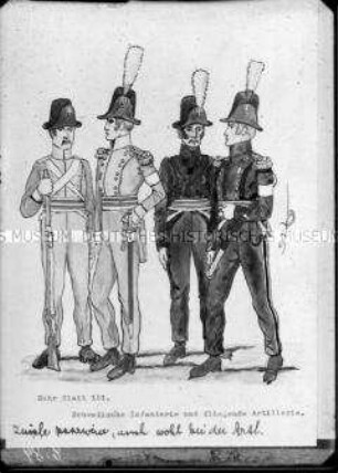 Darstellung von Soldaten der schwedischen Infanterie und fliegenden Artillerie (Suhr Blatt 151)