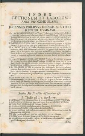 Index Lectionum et Laborum Anni proxime elapsi