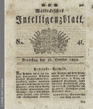 No. 41, Dienstag den 12. October 1802