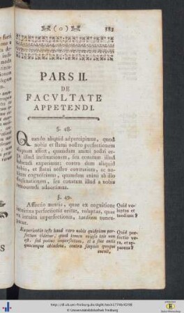 Pars II. De Facultate Appetendi.