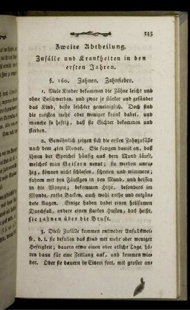 Zweite Abtheilung. Zufälle und Krankheiten in den ersten Jahren.
