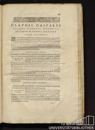 Claudii Gasparis Bacheti Sebusiani Appendicis Ad Librum De Numeris Polygonis. Liber Secundus.