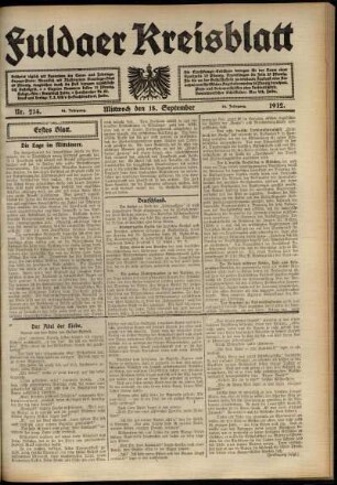 Erste Ausgabe vom Mittwoch, den 18. September 1912.