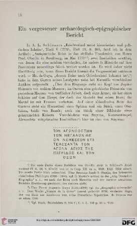 16: Ein vergessener archaeologisch-epigraphischer Bericht