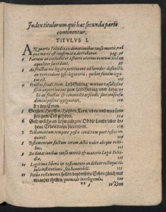 Index titulorum qui hac secunda parte continentur.