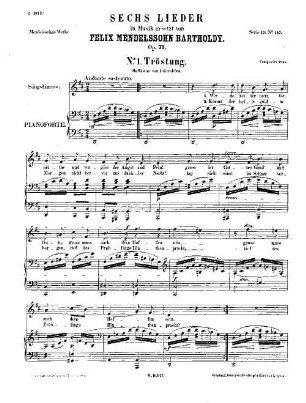 Felix Mendelssohn-Bartholdys Werke, 19,147. Nr. 147, Sechs Lieder : op. 71. - 15 S. - Pl.-Nr. M.B.147