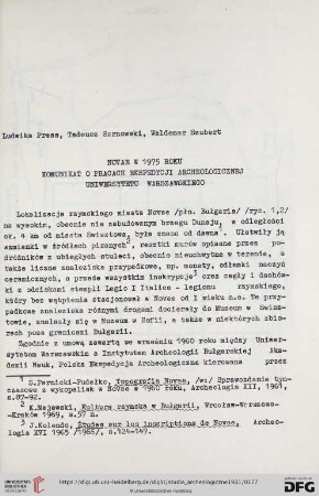 Novae w 1975 roku komunikat o pracach ekspedycji archeologicznej uniwersytetu warszawskiego