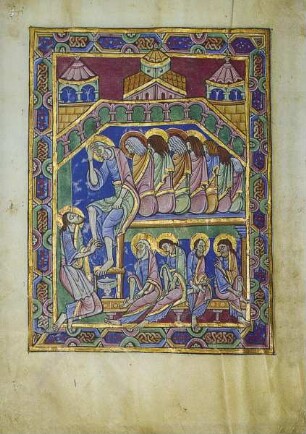 Albani-Psalter & Psalter der Christina von Markyate — S. 38 - Jesus wäscht die Füße der Apostel