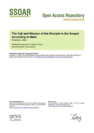 The Call and Mission of the Disciple in the Gospel According to Mark