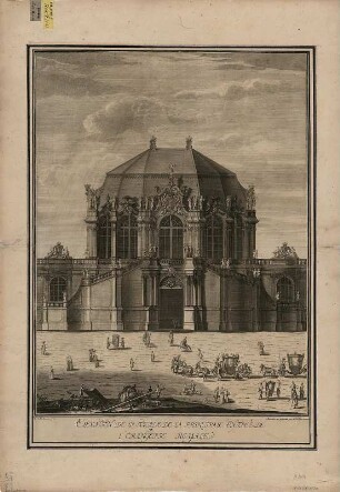 Aufriss des Stadtpavillons, heute Glockenspielpavillon, im Zwinger zu Dresden, Kupferstich, um1721