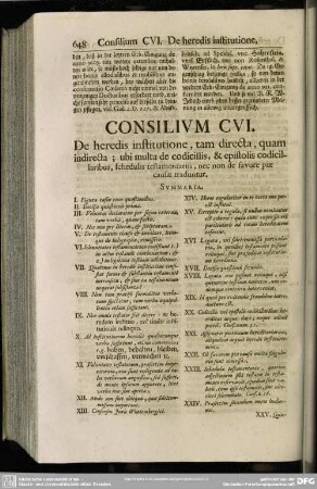 Consilium CVI. De heredis institutione, tam directa, quam indirecta; [...]