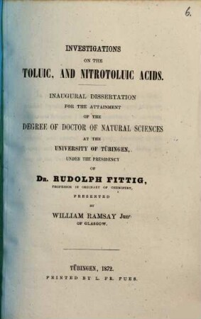 Investigations on the Toluic, and Nitrotoluic Acids : Inaugural Dissertation