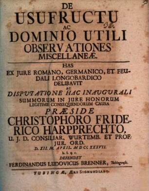 De usufructu ac dominio utili observationes miscellanae