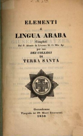 Elementi di lingua araba : compil. per uso dei Collegi di Terra Santa