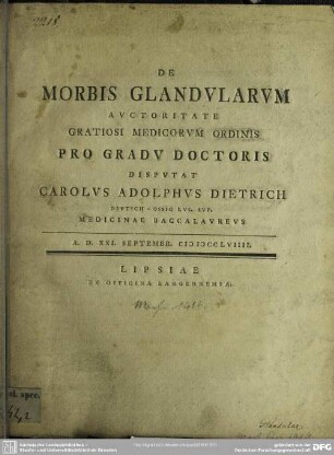De Morbis Glandularum Auctoritate Gratiosi Medicorum Ordinis ...