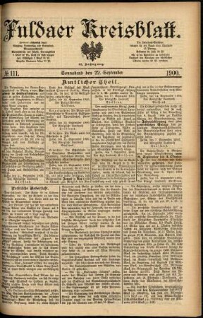 Erste Ausgabe vom Samstag, den 22. September 1900.