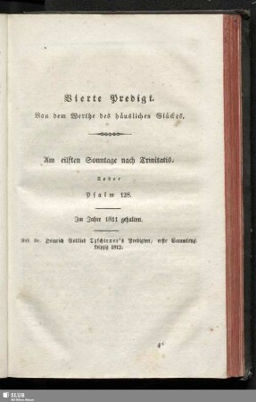Vierte Predigt. Von dem Werthe des häuslichen Glückes