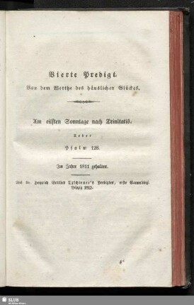 Vierte Predigt. Von dem Werthe des häuslichen Glückes
