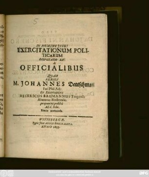 Exercitationum Politicarum Disputatio XIV. De Officialibus