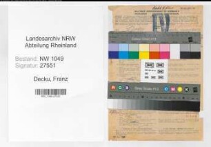 Entnazifizierung Franz Decku , geb. 09.06.1891 (Ingenieur)
