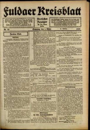 Zweite Ausgabe vom Samstag, den 01. März 1919.