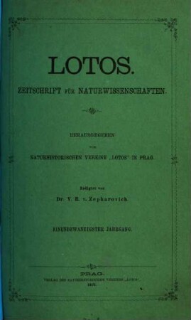 Lotos : naturwiss. Zeitschr., 21. 1871