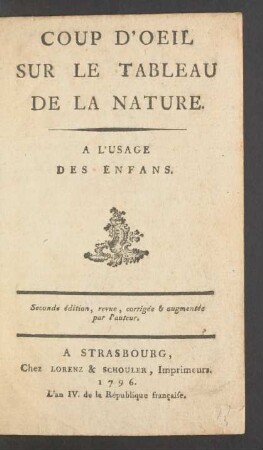 Coup D'Oeil Sur Le Tableau De La Nature : A L'Usage Des Enfans
