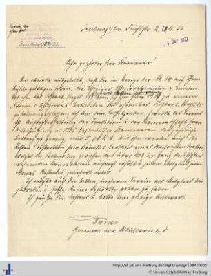 Brief von Paul Bansi an Kamerer