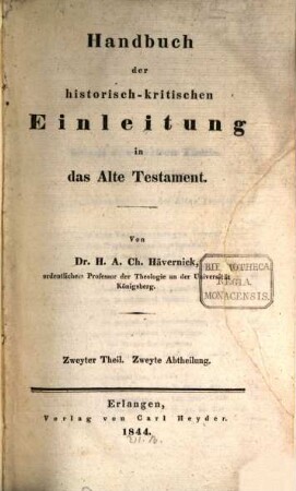 Handbuch der historisch-kritischen Einleitung in das Alte Testament. 2,2