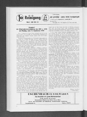 Protokoll der Mitgliederversammlung des EBV v. 1875 am Montag, dem 14. September 1970