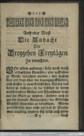 Arth oder Weiß Die Andacht Der Dreyzehen Freytägen Zu verrichten