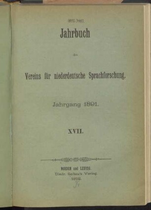 17: Jahrbuch des Vereins für Niederdeutsche Sprachforschung
