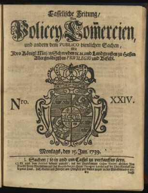 Nro. XXIV, Montags, den 15. Jun. 1739