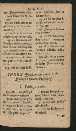 Index Quaestionum exerc. 2. der Quinque vocibus Porphyrii.