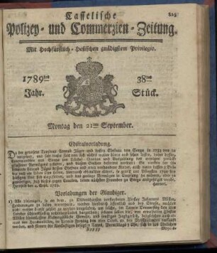 38tes Stueck, Montag den 21ten September. 1789