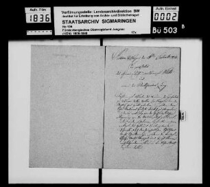 Vermögensübergabe der Witwe des Spitzenbauers Josef Enderle, Eva geb. Stroppel, in Vilsingen an ihren Sohn Ferdinand